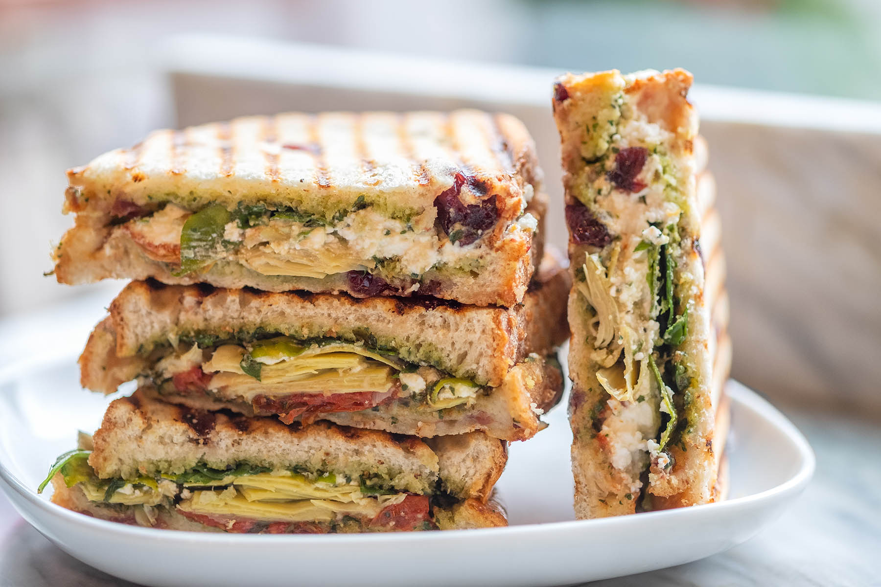 Vegetarian sandwich made with cranberry bread. Vancouver, British Columbia, Canada